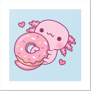 Cute Axolotl Hugging Donut Posters and Art